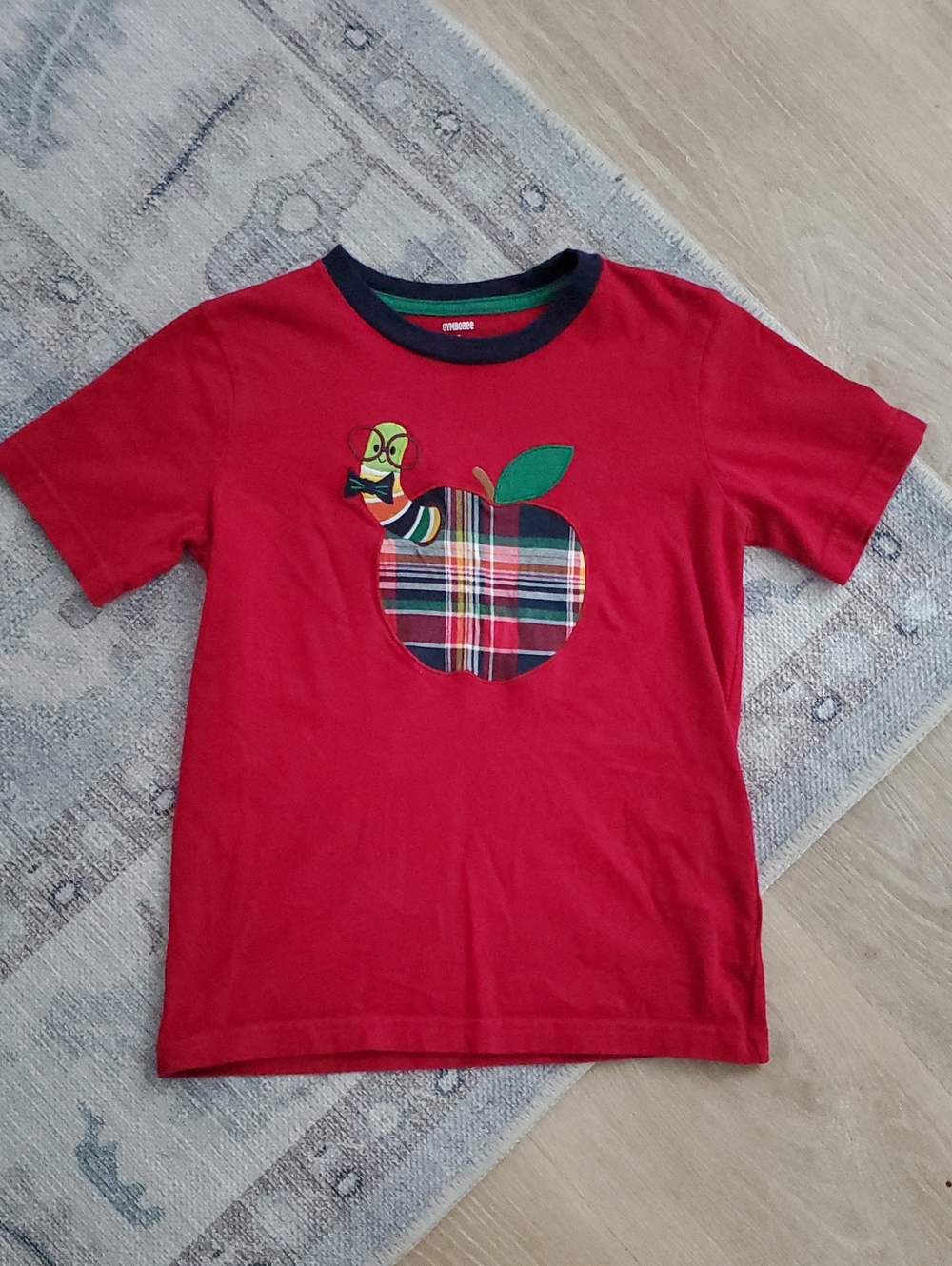 Gymboree Boys Red Applique Back To School Bookworm Shirt 100% Cotton Sz7